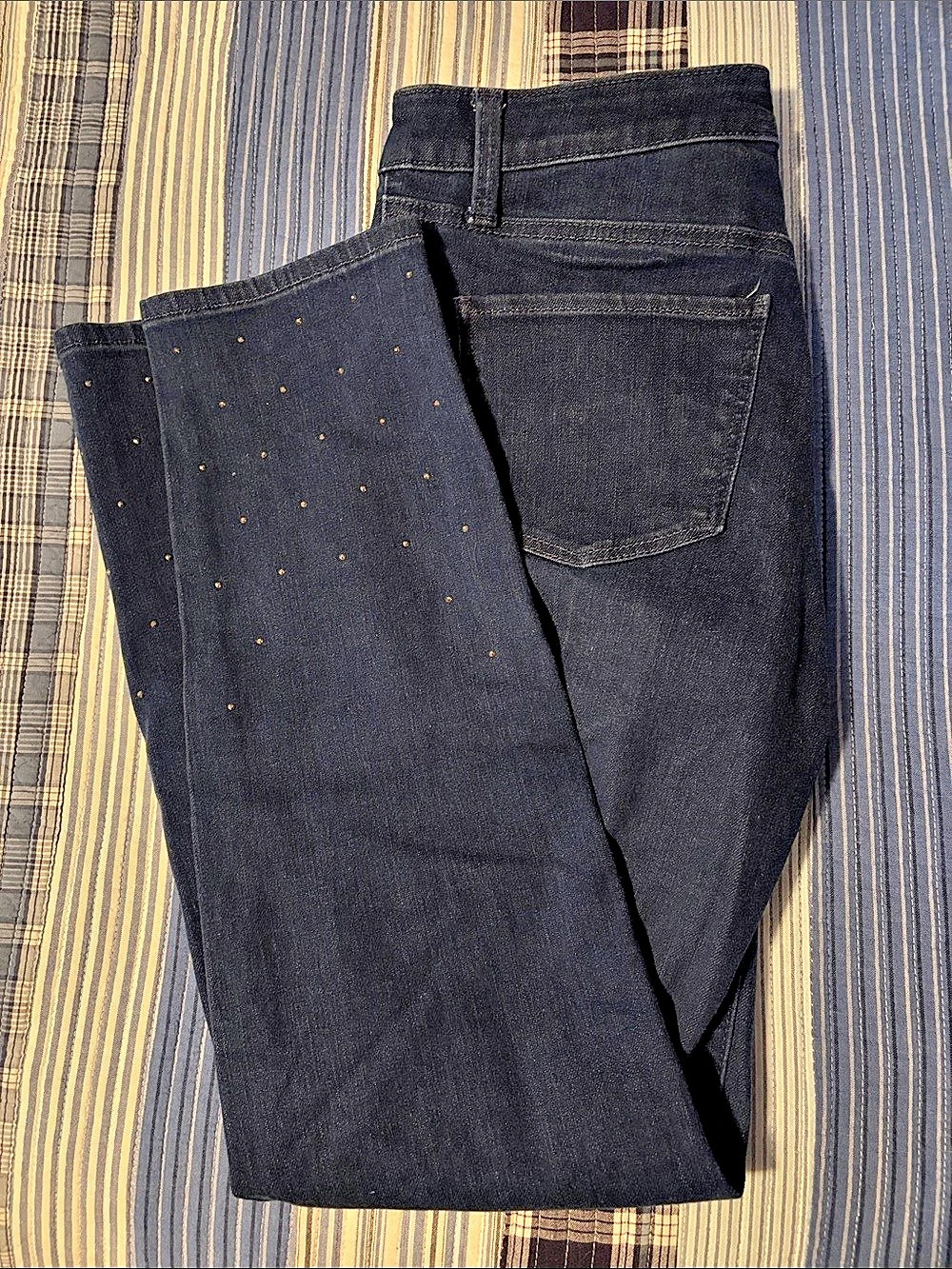 Talbots Slim Ankle Jeans Blue Denim w Subtle Rhinestone Trim Size 4